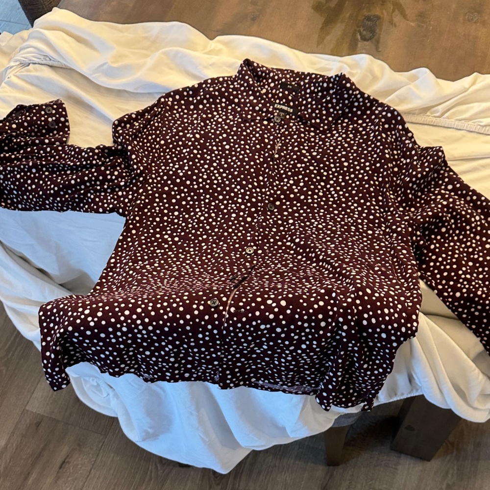Express Burgundy Polka Dot Button Down Shirt